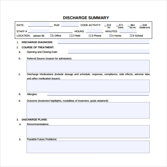 Free 11 Sample Discharge Summary Templates In Pdf Ms Word 7510