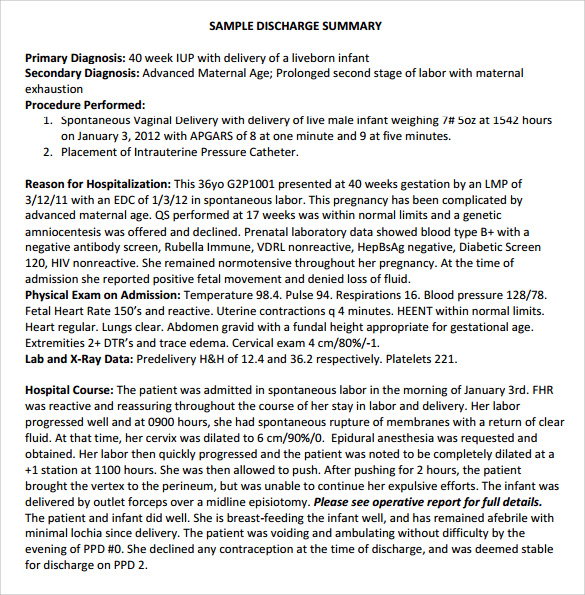 Free 11 Sample Discharge Summary Templates In Pdf Ms Word 5295