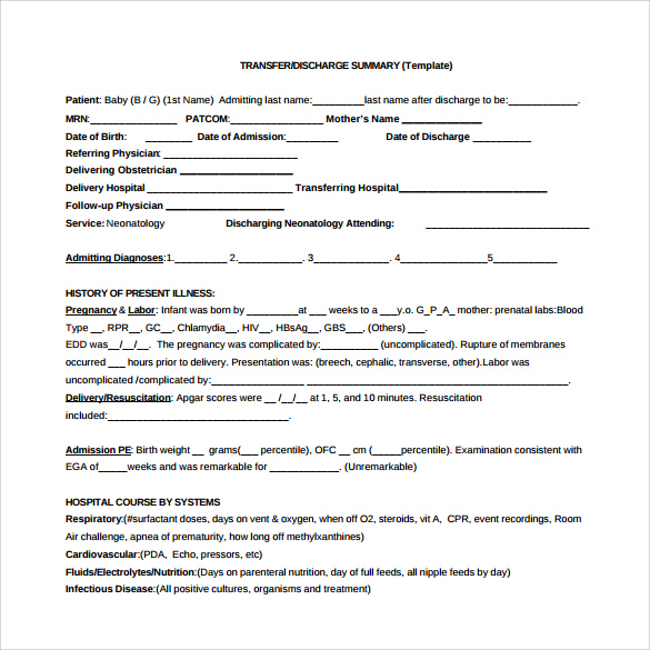 discharge summary template pdf