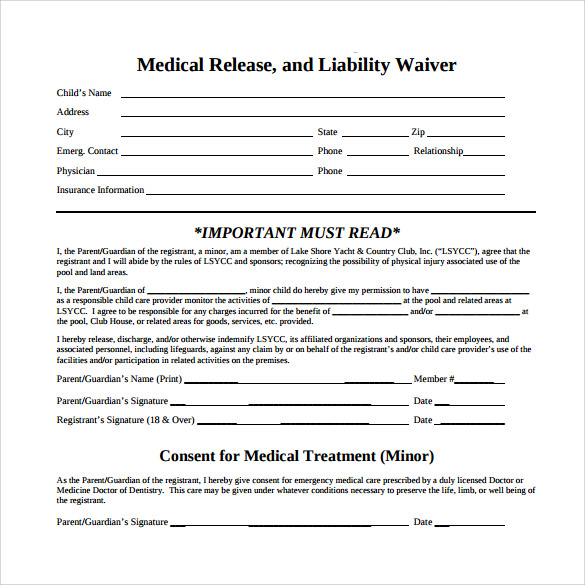 Sample Medical Waiver Form Sample Templates Sample Templates Gambaran