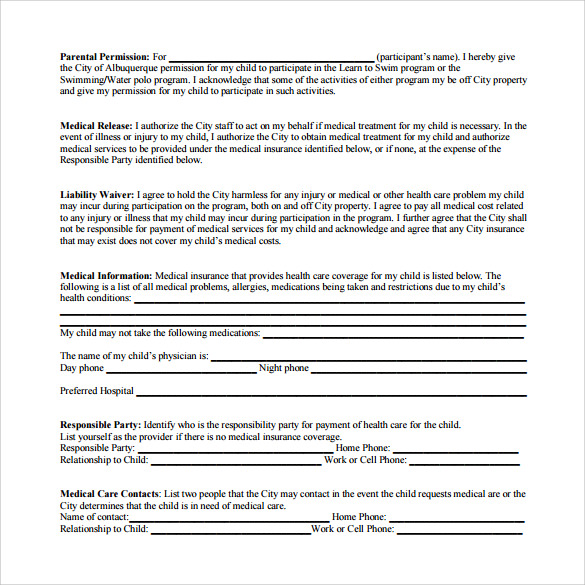 sample medical waiver form