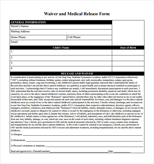 medical waiver form simple