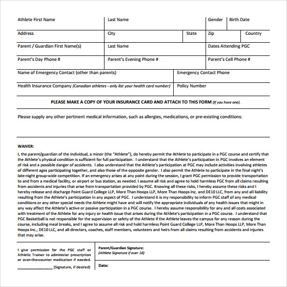 example of medical waiver form