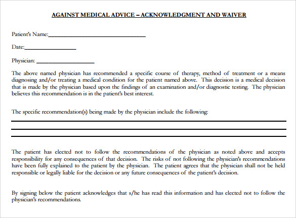 9 Against Medical Advice Forms Samples Examples And Format Sample Templates 5275