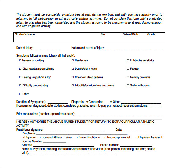 sports medical clearance form