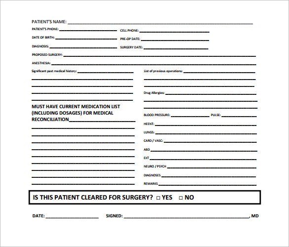 eps surgical medical clearance form