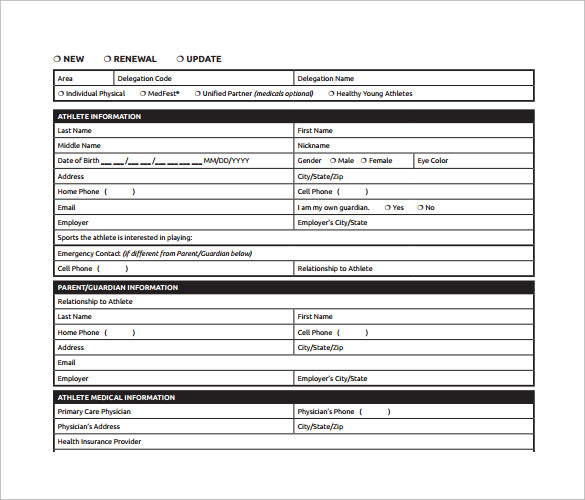 athlete medical clearance form