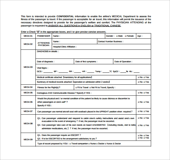 airlines medical clearance form