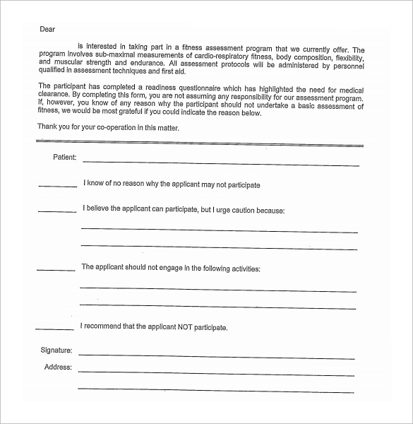 example medical clearance form
