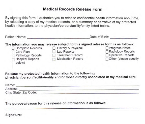 sample medical records release form