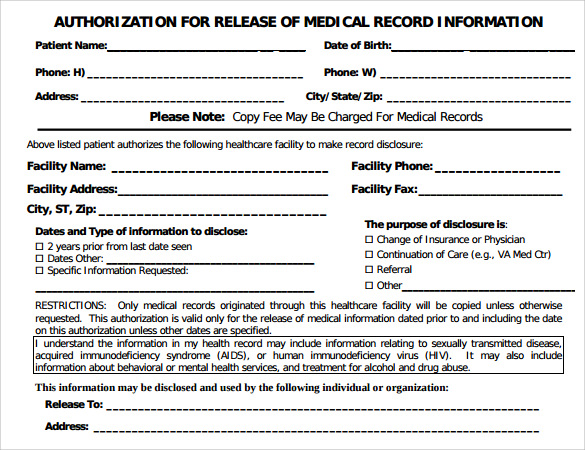 Free 10 Medical Records Release Forms In Pdf 6121