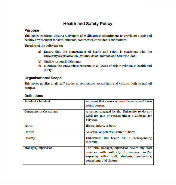 FREE 12+ Health and Safety Policy Templates in Google Docs | Pages | MS Word