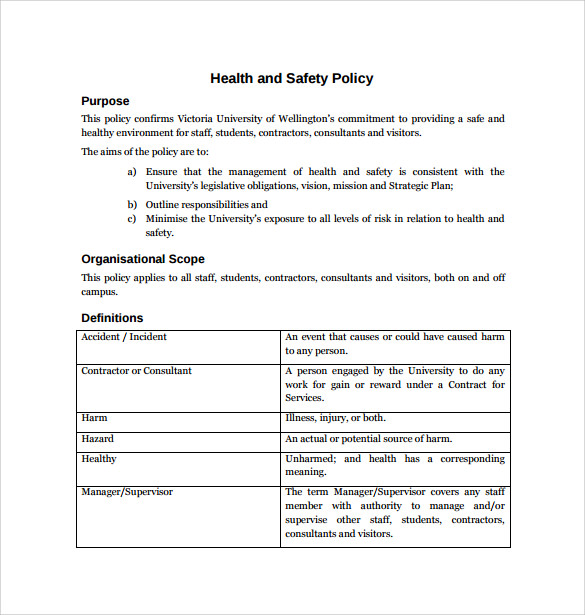 FREE 12 Health And Safety Policy Templates In Google Docs Pages MS 