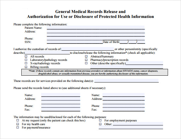 general medical records release form%ef%bb%bf