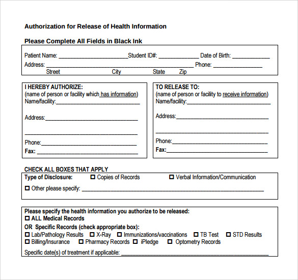 example medical records release form