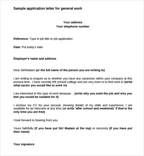 sample application letter format for job