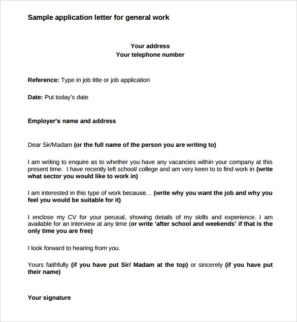 Application Letter Structure Sample Application Letter Format for Work