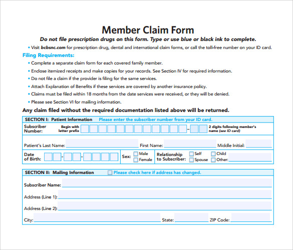 member medical claim form