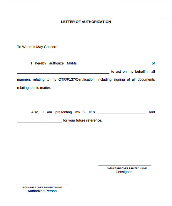 contoh surat authorised letter - Cameron Russell