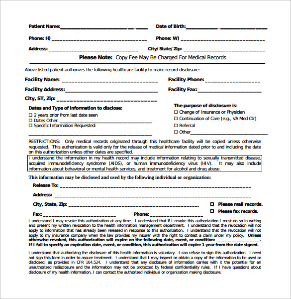 medical authorization release form