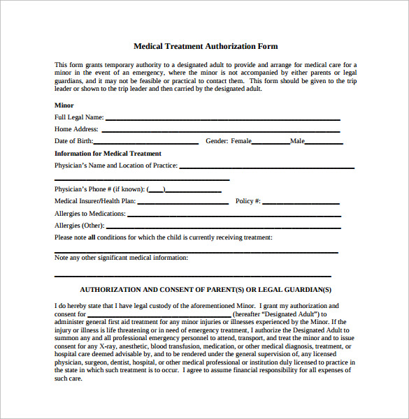 Medical Treatment Authorization And Consent Form Download Medical 219 8228