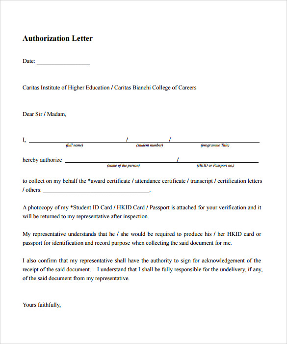 Free 7 Example Of Authorization Letter Templates In Ms Word Pdf