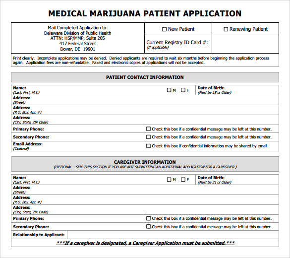 Medical Application Form Printable 1563