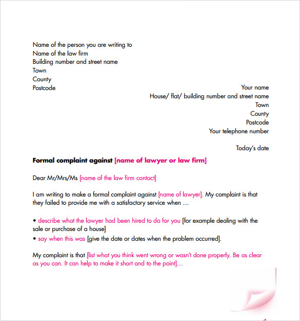 sample complaint letter format example