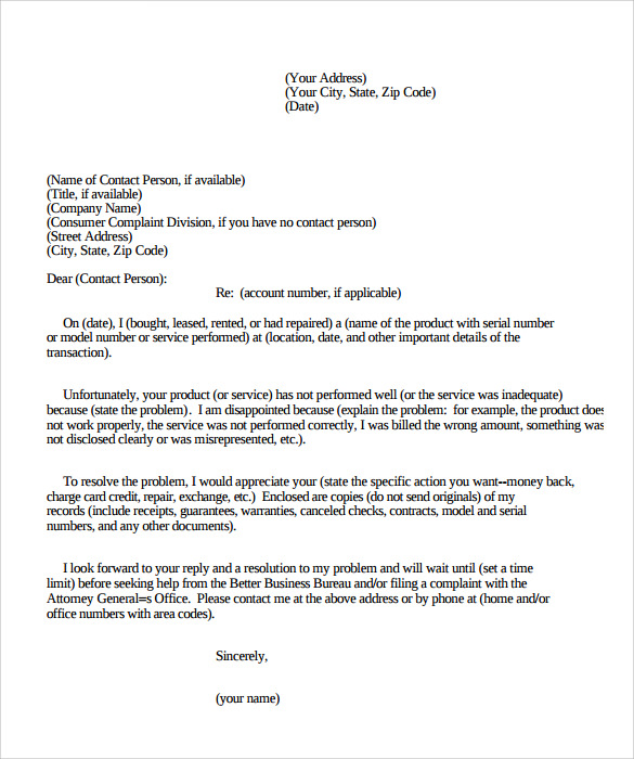 Sample Complaint Letter Format - 9+ Download Documents in PDF , Word