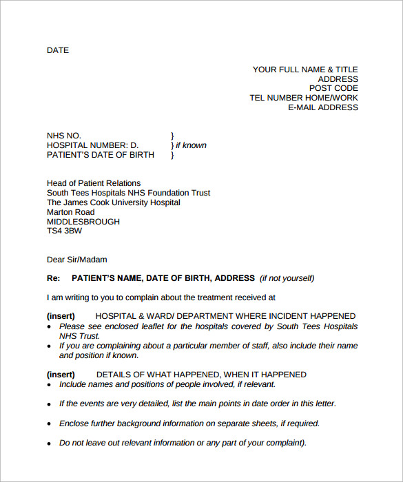 sample complaint letter free pdf