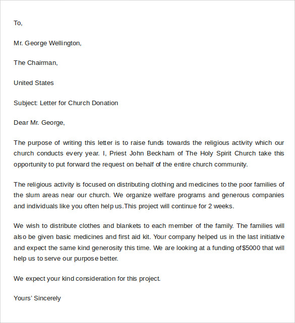 sample donation letter format example