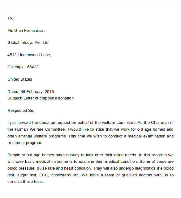 Sample Donation Letter Format 9 Free Documents Download In Word Pdf