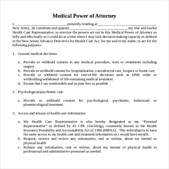 FREE 10 Sample Medical Power Of Attorney Forms In PDF MS Word