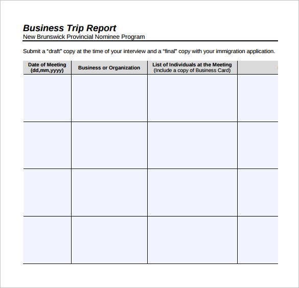 business trip report template sample