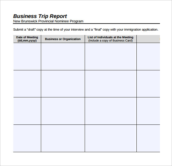 business trip report template free