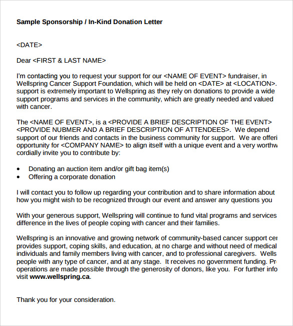 sample donation letter to sponsor