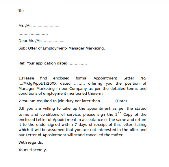 employment cover letter format