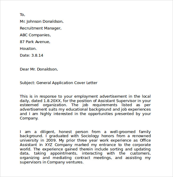 employment application cover letter