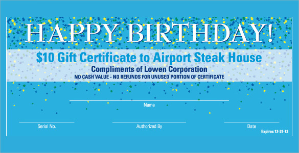 birthday gift certificates