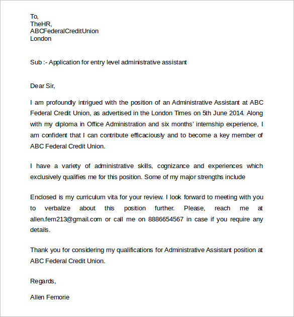 Sample Cover Letter Administrative Assisatant 3965