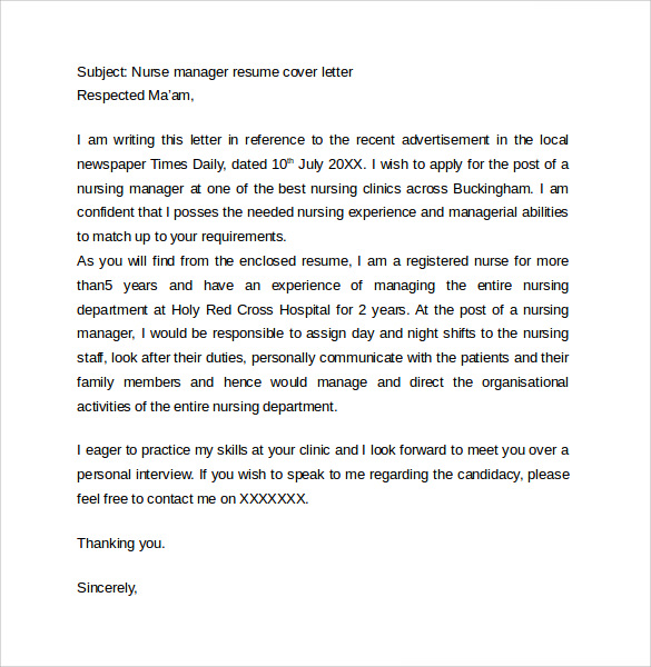 nurse manager resume cover letter