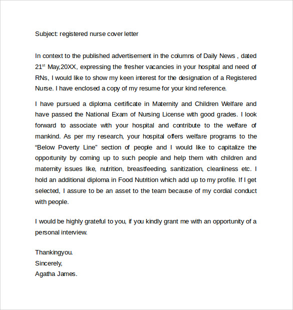sample nursing cover letter example 10 download free
