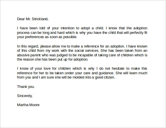 Sample Letter Of Recommendation For Adoption From Employer