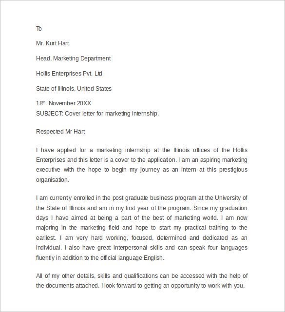 Free 12 Sample Internship Cover Letter Templates In Pdf Ms Word