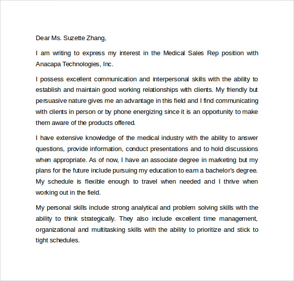 medical sales cover letter