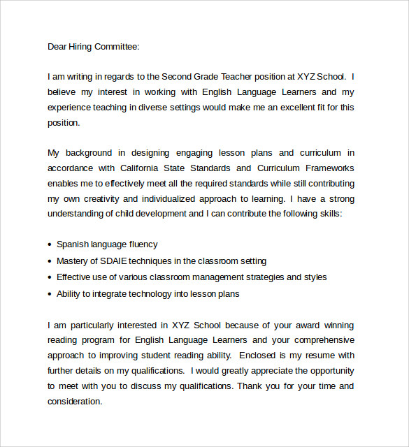 education cover letter examples