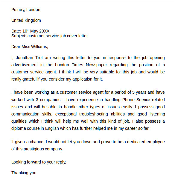 sample cover letter for customer service representative no experience pdf