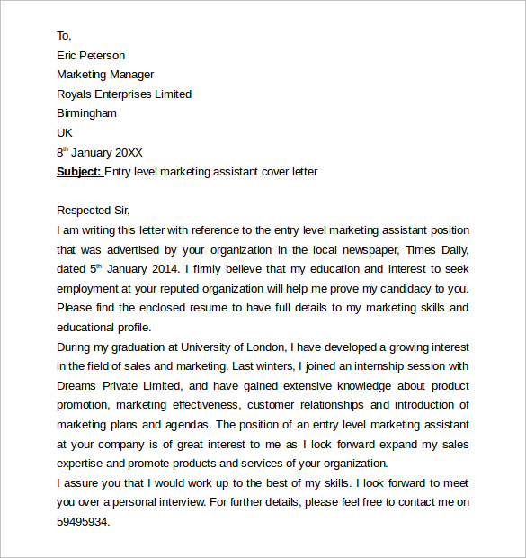 entry level marketing cover letter2