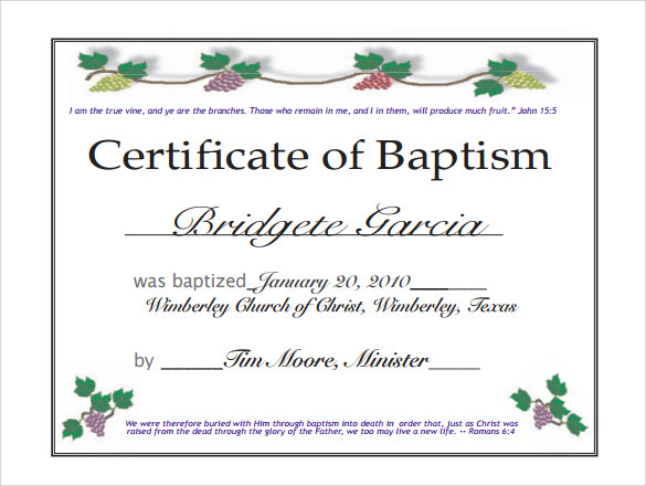 Certificate Of Baptism Printable