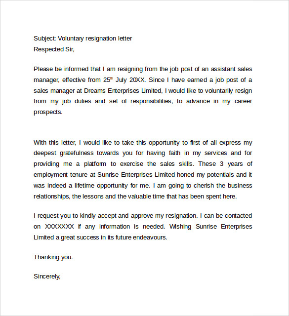 voluntary resignation letter